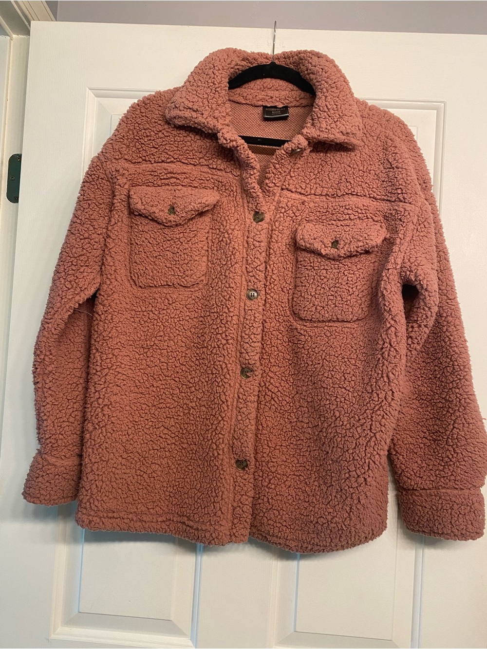 32 Degrees Plush Sherpa Shacket in Dusty Rose xs/s